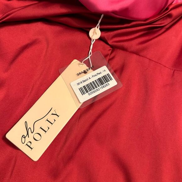 NWT Oh Polly Lavish Life Twist Cut Out Satin Mini Dress in Pink & Red Size 10 - Picture 7 of 10